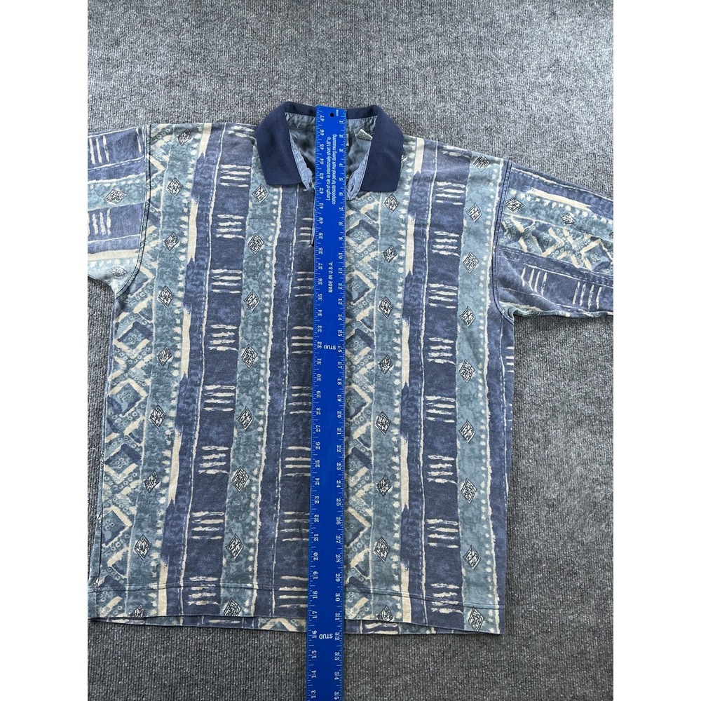 Vintage Bugle Boy Company Blue Geometric Print Polo Shirt Mens XXL Short Sleeve